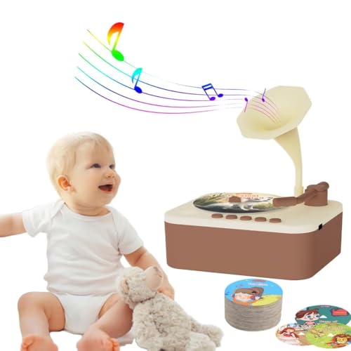 Image of Retysaz Kids Phonograph with 96 Cards, Story Music Player for Kids 3-12 Musical Sensory Toy for boy Girl,Toddler Pre-Kindergarten Toy Early Childhood Education Birthday(Brown)