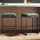 VASAGLE EKHO Collection - Bar Stools Set of 2, Counter Height Bar Stools, Synthetic Leather with Stitching, Mid-Century Modern Counter Stools, 26-Inch Tall, Kichen Home Bar Dining Room, Forest Green