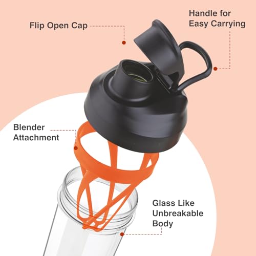 Image of Nayasa Sprint Gym Plastic Shaker Bottle 850 ML | Unbreakable Protein Shaker Bottle with Mixer | Pre Workout And BCAAs Gym Bottle, Leakproof Gym Sipper Bottle for Men & Women | Orange