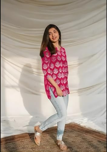 Image of Women's Short Kurti in TopsTunic Rayon Cotton Blend | Ladies Ethnic Tunic