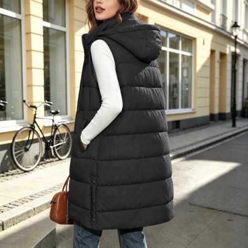 Long Puffer Vest Women Hooded Zip Up Warm Winter Sleeveless Quilted Coat - image 5