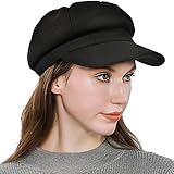 Women’s Newsboy Cap Wool Blend Retro Solid Color Girls Fashion Gatsby Cabbie Visor Beret Hat Black