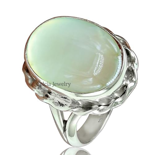 Bague en préhnite naturelle et argent 925 massif fait main taille 7