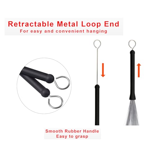 Cheerock Drum Brushes Set 1 Pair Retractable Wire Brushes and 1 Pair Nylon Brushes Set with Rubber Handles for Cajon Jazz Percussion Accessories