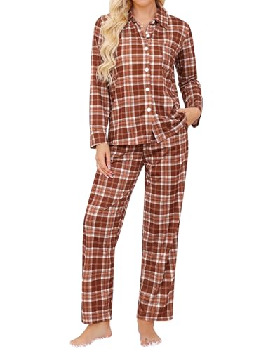 Image of SWOMOG Womens Pajamas Set Long Sleeve Sleepwear Button Down Nightwear Soft Cotton Pj Lounge Sets