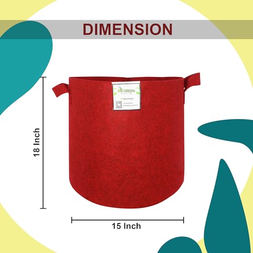 Image of Geo Fabric Grow Bags for Plants 18X15 Inch (Pack of 5) | 400 GSM Heavy Duty UV-Protected Round Maroon Colour Plant Bags for Terrace and Vegetable Gardening | Strong & Reusable|