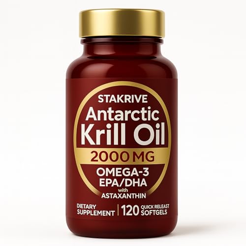 STAKRIVE Krill Oil 2000mg with Omega-3 EPA & DHA + Natural Astaxanthin | High-Purity Antarctic Source | Supports Daily Antioxidant & Nutrition Needs | 120 Softgels