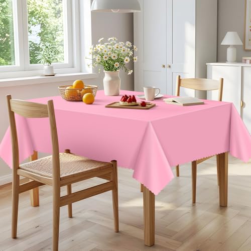 Image of NatNarr 6 Pcs Plastic Pink Tablecloths, Scalloped Rectangle Table Cloths