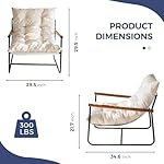 MAXYOYO Modern Accent Chair, Comfy Living Room Chair with Metal Frame Wooden Armrest, Upholstered Armchair with Soft Cushion for Bedroom Balcony Lounge Reading Room, Beige - Image 2