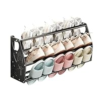 Adjustable Wall Mounted Shoes Rack, No Drilling Slipper Rack, Metal Wall Door Shoe Storage Rack, Shoe Storage Rack for Wall Entryway Bathroom (Black)