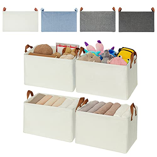 Granny Says Storage Bins For Shelves, Linen Closet Organizers And Storage Baskets With Metal Frame, Extra Large Storage Boxes For Wardrobe Shelf Laundry Room, Yellow White, 4-Pack #TOP6