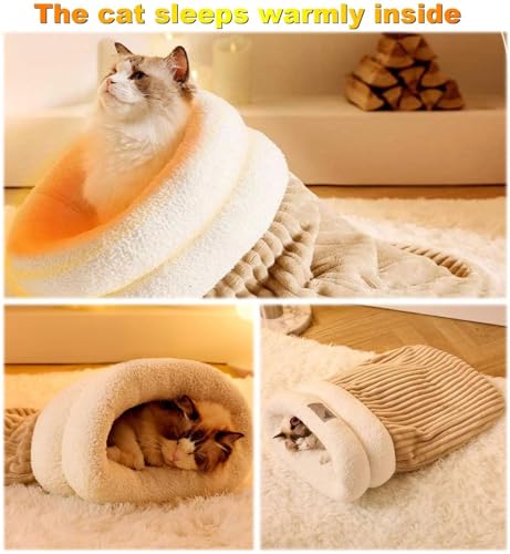 PetBed for Winter,Katzenschlafsack,Generisch Cat Bed Cave,Cat Tent Bed,katzenschlafsack flauschig,Semi-Enclosed PetBed,Cat Sleeping Bag Warm PetBed,Geeignet für Katzen und kleine Hunde usw.