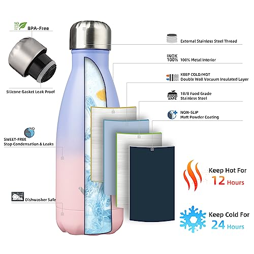 Image of Konokyo Insulated Water Bottles,12 oz Double Wall Stainless Steel Vacumm Metal Flask for Sports Travel,Pastel Sunset