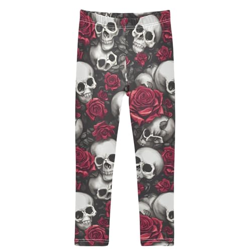 Girls' Leggings Skulls Rose Floral Ankle Length Printed Leggings Comfort Pants for Kids 4-10 Years