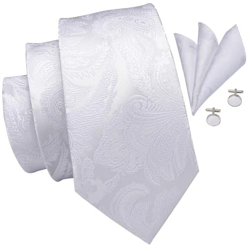 Image of Hi-Tie Paisley Floral Ties Set for Men Silk Mens Stripes Necktie Pocket Square Cufflinks Set Formal Business