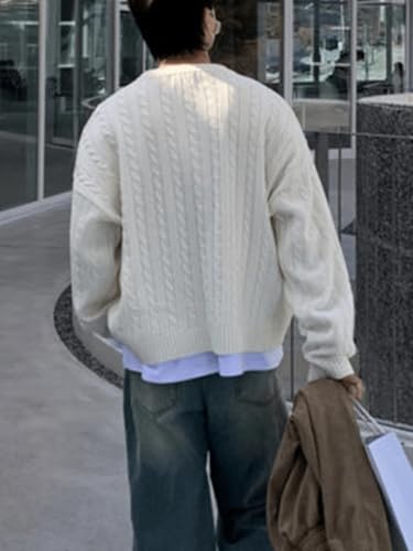 ZAFUL Men's Sweaters Cable Knit Sweater Long Sleeve Pullover Jumper Unisex Casual Crewneck Drop Shoulder Knitwear3