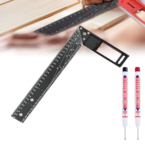 Tooltekt Woodworking Square Ruler,Tooltekt Square Ruler,2024 New Multi-Angle Measuring Ruler, Escuadras De Carpintero, 45/90 Degree Multifunctional Gauge Right Angle Ruler (Black)