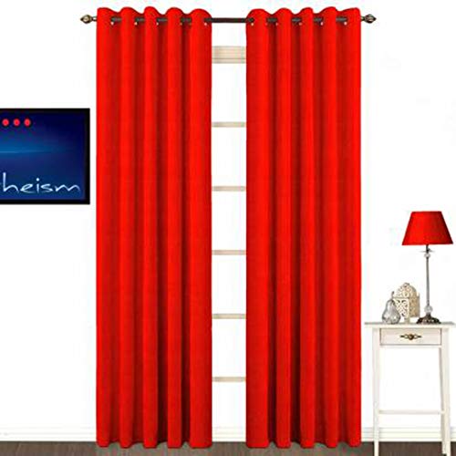 Image of Polyester Eyelet Long Door Curtain, Solid Plain Light Filtering Curtain for Bedroom, Living Room & Home Office, 9 Feet (108 x 48 Inch), Red, Pack of 4