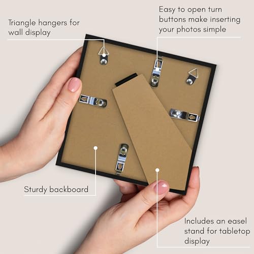 Image of Americanflat 6x6 Picture Frame with Shatter-Resistant Glass - Streamline Collection - Thin Border Square Frame for Tabletop and Wall Display - Hanging Hardware and Easel Stand Included - Black