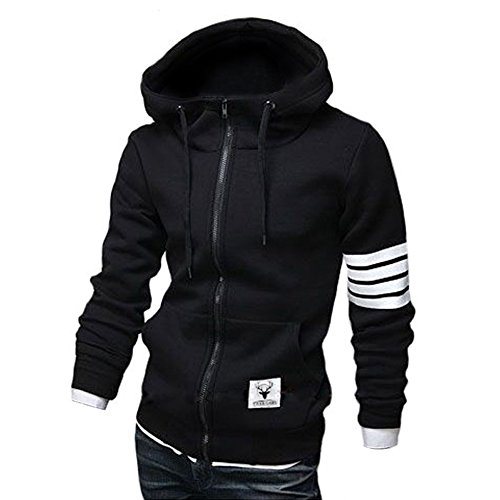 ZUEVI Men's Hoodies Casual Striped Drawstring Hooded And Zipper Closure Hoodie Slim Fit Fleece Sweatshirt With Pockets