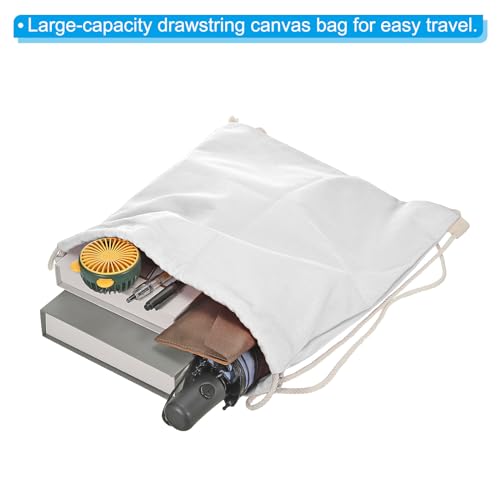 PATIKIL Cotton Drawstring Bags, 2Pcs Cotton Canvas Drawstring Backpack Foldable Sports Gym Bags for Women Men Gym Sports Trip White - Image 3