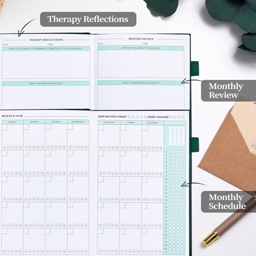 Image of Mental Health Journal, Anxiety & Guided Journal for Women, 91 Days Self-Care Journal to Practice Positive Thinking, ADHD Planner with Mood Tracker (A5 Size)-Dark Green