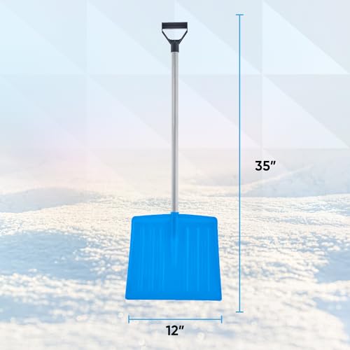 Image of Superio Kids Snow Shovel Plastic Small Shovel for Snow Removal with Wooden Handle Heavy Duty 12 inch Blade, Blue 2 Pack
