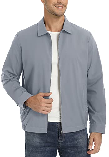 Magcomsen Mens Business Jackets Lightweight Lapel Jacket Light Sport Coat Spring Fall Coats Casual Athletic Jacket Windbreaker Light Grey,L #TOP1
