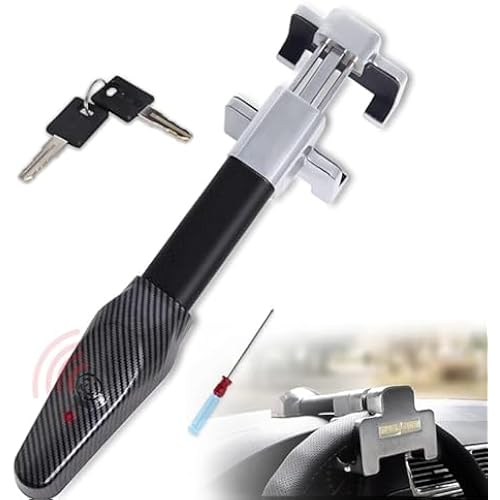 Amorin Steering Wheel Lock with Alarm and Light, Car Security Products Anti-Theft Device, Heavy Duty Car Theft Prevention Lock Bar for Car SUV Black + Silver