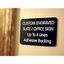 Imprue Custom Engraved 4x6 Black wWhite Lettering Door Suite Wall Sign | Name Plate | Personalized Wall Plaque | Business Doctor Law Firm Home Office Cafe Shop | Up to 4 Text Lines | Adhesive Backed