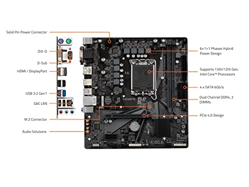 GIGABYTE H610M S2H V2 DDR4 (H610/ Intel/LGA 1700/ Micro ATX/ DDR4/ Single M.2/ PCIe 4.0/ USB 3.2 Gen1/ Realtek GbE LAN/Motherboard) 9 GIGABYTE H610M S2H V2 DDR4 (H610/ Intel/LGA 1700/ Micro ATX/ DDR4/ Single M.2/ PCIe 4.0/ USB 3.2 Gen1/ Realtek GbE LAN/Motherboard) - Image 7
