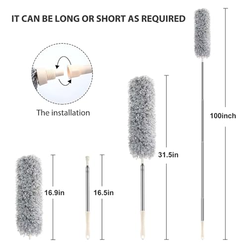 Image of PADAR Ceiling Fan Duster with Long Handle |Microfiber Feather Fan Cleaning Mop, Brush & Dusting Stick | Extendable Dusting Brush & Mop for Ceiling Fans, Walls & Kitchens, Grey, 30 L x 3 W Centimeters