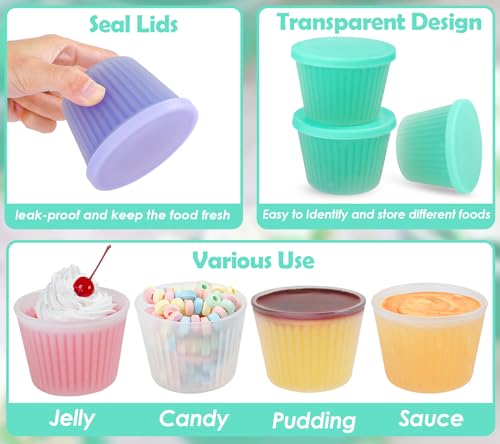 Koluti 4oz Silicone Jello Shot Cups with Lids, Small Clear Portion Souffle Pudding Dessert Cup Set of 9, Airtight and Stackable Condiment Dipping Sauce Food Storage Container, Dishwasher Safe - Image 5