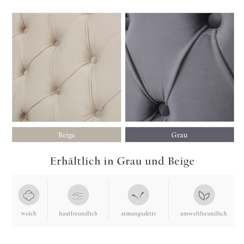 Skcess Doppelbett 180X200 Polsterbett Ohrenform Doppelte Nietenreihe Flanell, Knopfnähte Kopf-Und Fußende, Hydraulisches Funktionsbett, Grau – Bild 6