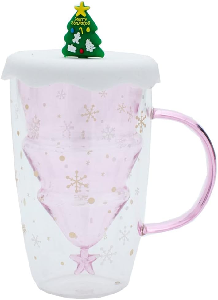 マグカップ 蓋付き おしゃれ コーヒーカップ 二重壁ガラス 断熱 インテリア雑貨 かわいい 耐熱ガラス 結婚祝い ミルク飲料 ジュース デーカップ クリスマス プレゼント ピンク Fismes Permis Fr