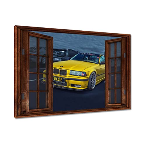 Toile déco voiture dorée 120x80 grand format haute qualité