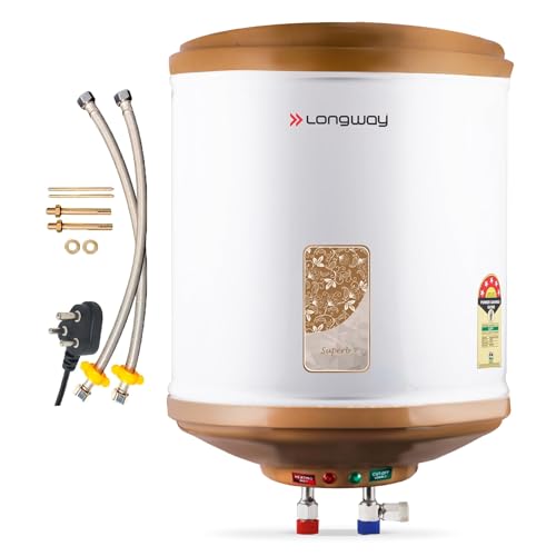 Longway Superb 15 ltr with Free Installation Kit Automatic Storage Water Heater with Multiple Safety System & Anti-Rust Coating 5 Star Rated (Ivory, 15 Ltr, Pack of 1) Longway Superb 15 ltr with Free Installation Kit Automatic Storage Water Heater with Multiple Safety System & Anti-Rust Coating 5 Star Rated (Ivory, 15 Ltr, Pack of 1)