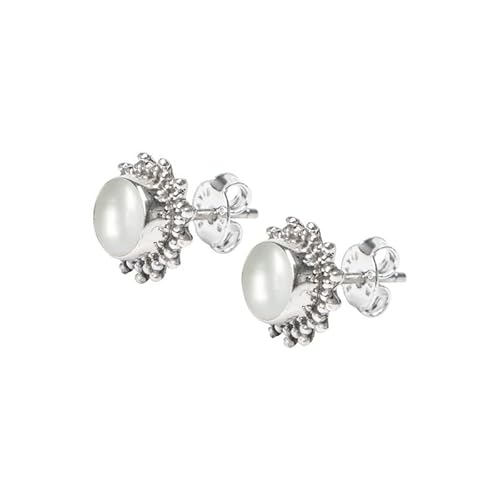 Pearl Stone Stud Earring, Handmade 925 Sterling Silver Stud Earrings For Women And Girls, Solitaire Stud Earring, Round Stone Stud Earrings, Gift Jewelry For Her #TOP3