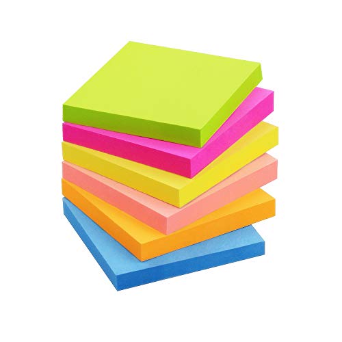 Sticky Notes 3x3 inch Bright Colors Pads 12 Pads/Pack 100 Sheets/Pad Total 1200 Sheets with Pink Self-Stick