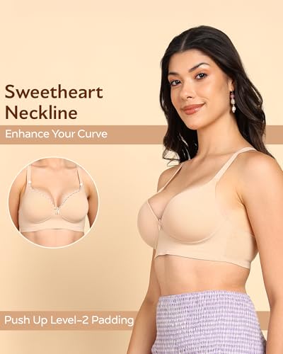 Image of Tweens Invisi-Fit Cotton Bonded Seamless Maximiser Bra | 3 /4th Coverage | Push-Up Level 1 | Elastic-Free Comfort | Wire-Free | Side Wings with Gripper | Adjustable Straps | Pack of 1 |