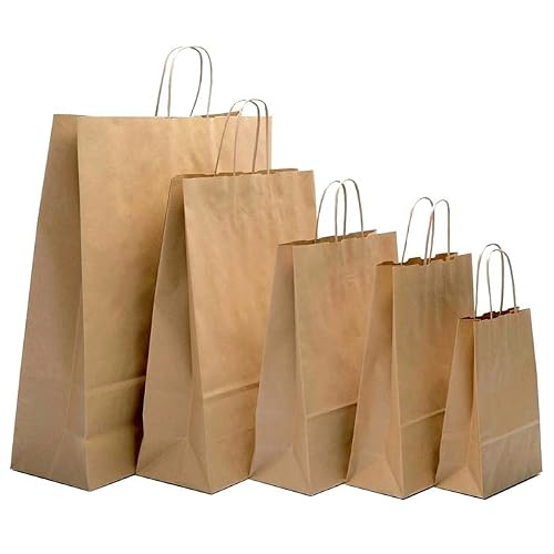 Image of Bag Market | 50 x Brown Paper Carrier Bags with Twisted Handles - 100gsm | Gift/Shop/Party/Rope (Large (32 x 12 x 41cm))