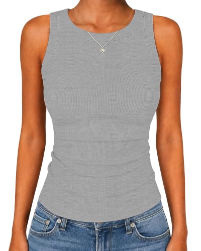 Ribbed Tank Tops High Neck Racerback Slim Fit 14 ribbed tank tops - light grey