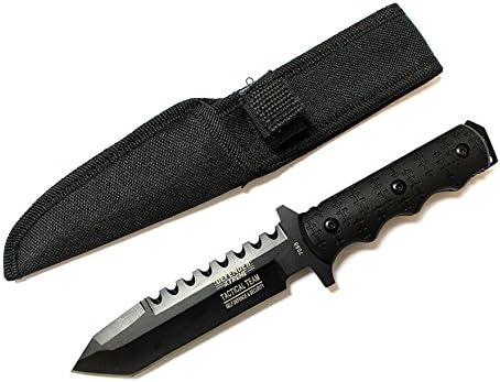 Defender 9-inch Xtreme Tactical Team All Black Serrated Blade Hunting Knife with Sheath