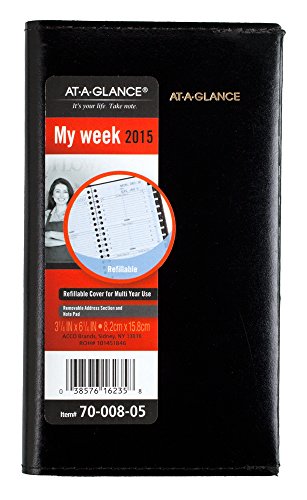 AT-A-GLANCE Weekly Appointment Book 2015, Wirebound, 3.25 x 6.25 Inch Page Size, Black (70008-05)