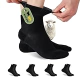 Forcool 4 Pairs Merino Wool Diabetic Socks for Men and Women, Loose Ankle Extra-Wide Thin Seamless Toe Non-Binding Top, Black, Large