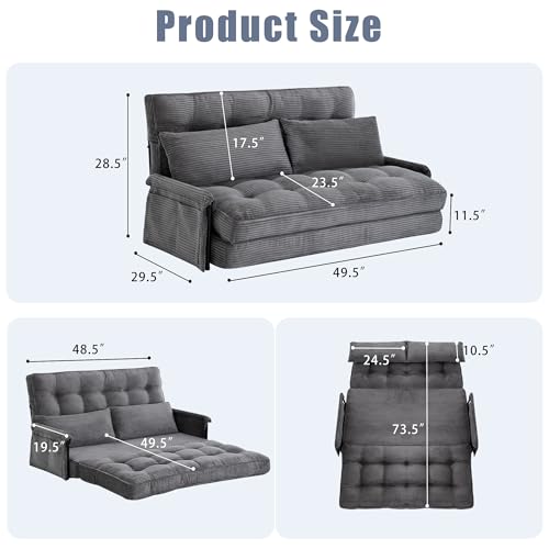 Image of 5-Position Adjustable Floor Sofa Couch,Multi-Functional Bean Bag Bed,Foldable Lazy Sofa Sleeper Bed with Armrest,Ideal for Reading and Playing (Dark Grey)