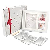 【Fácil de usar】 Presione la mano y el pie de su bebé o las patas de su mascota por separado sobre la arcilla. Simplemente lávese con agua y un poco de jabón suave para bebés o una toallita para bebés. Tamaño del marco: 28*23CM. Tamaño de las fotos:7*7CM.