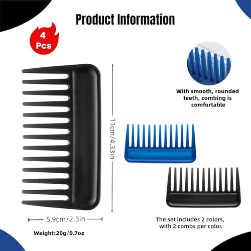 Set 4 Pcs Peines Dientes Anchos Negro y Azul miniatura 2