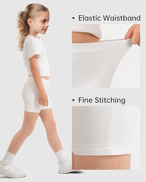 WKLOUYHE Girls' Cycling Shorts Kids Cotton Shorts Leggings for Girls Summer_Pack of 02,Beige and White(8-9 Years) 3