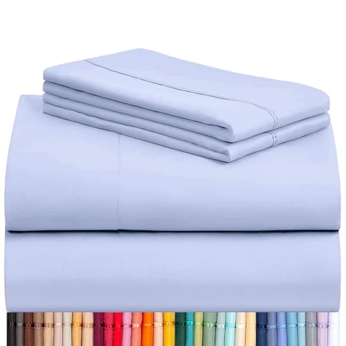 Image of LuxClub 4 PC Sheet Set Bed Sheets Deep Pockets 16 inch Eco Friendly Wrinkle Free Cooling Machine Washable Hotel Bedding Silky Soft - Sky Blue Full